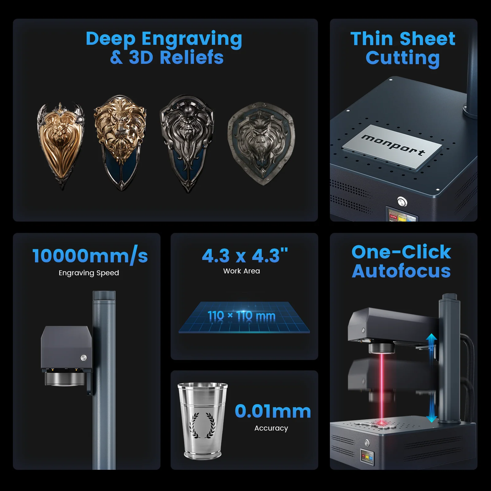 Monport GM 20W Pro Integrated Fiber Laser Engraver & Marking Machine with AutoFocus - Image 4