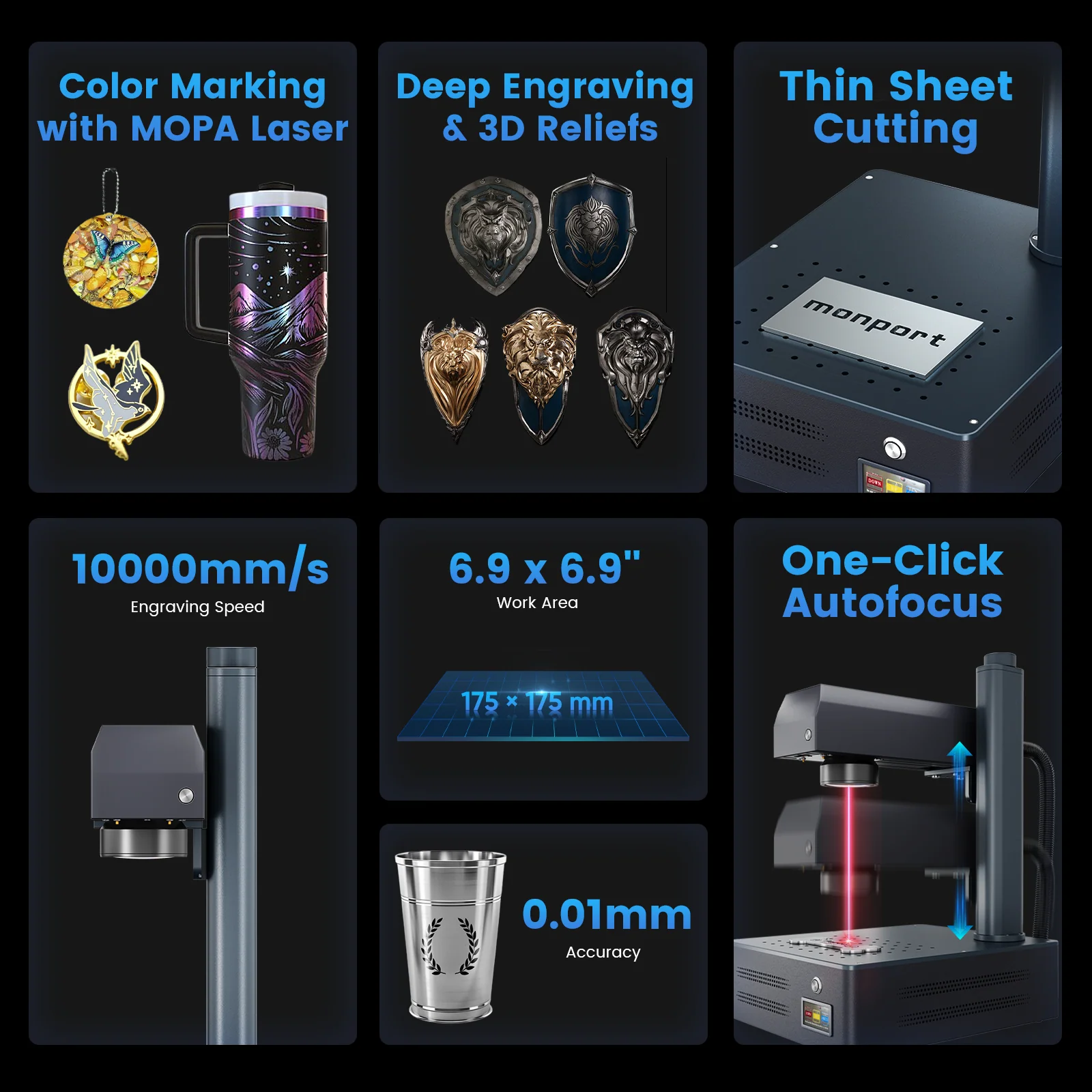 Monport GM 60W Pro Integrated JPT MOPA Fiber Laser Engraver & Marking Machine with AutoFocus - Image 4