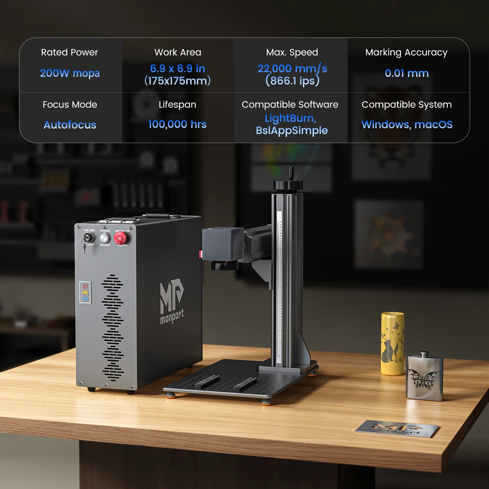 Monport GT 200W Split MOPA Fiber Laser Engraver & Color Marking Machine With AutoFocus – FDA Approval - Image 3