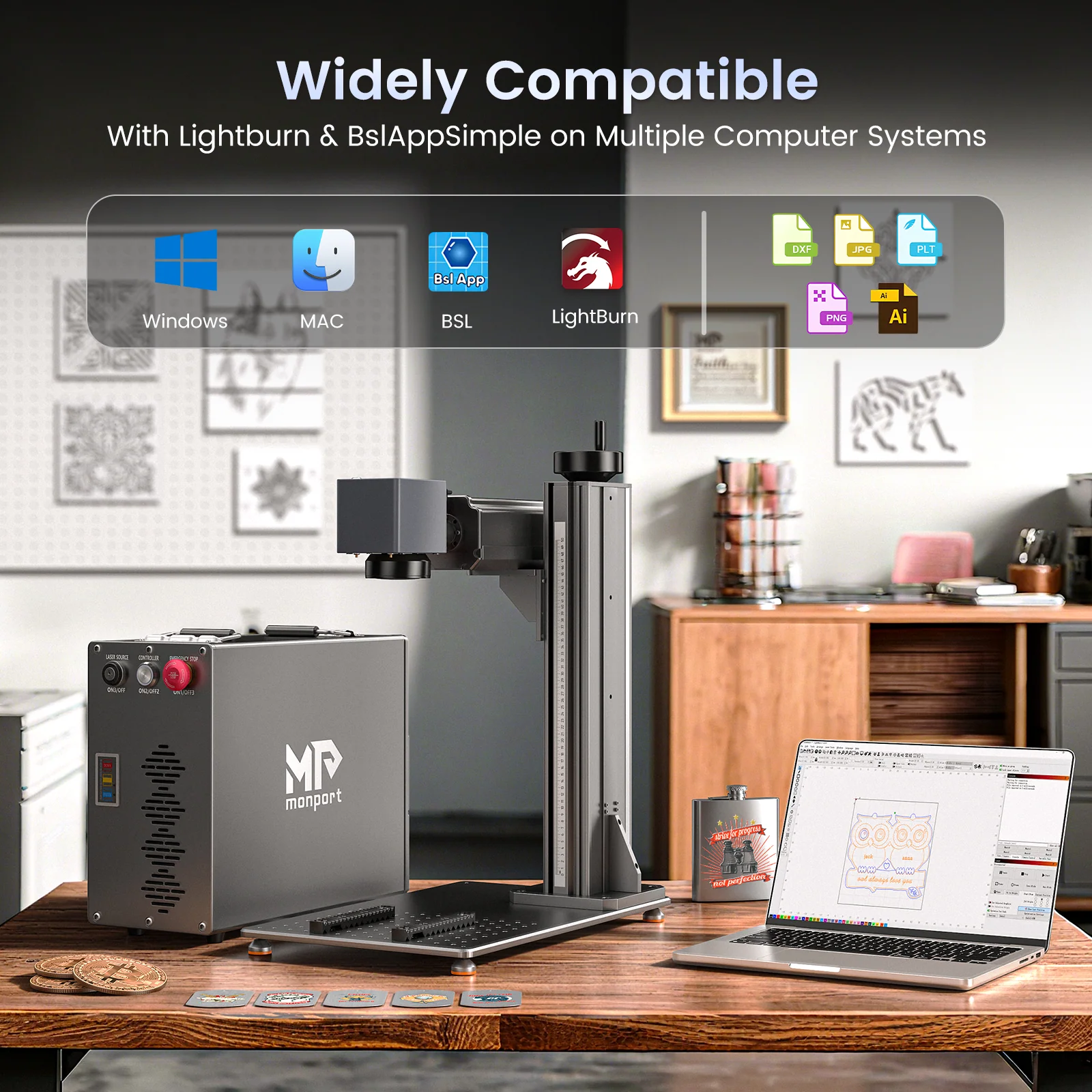 Monport GT 50W Split Fiber Laser Engraver & Marking Machine With AutoFocus  (7.9" x 7.9") – FDA Approval - Image 13