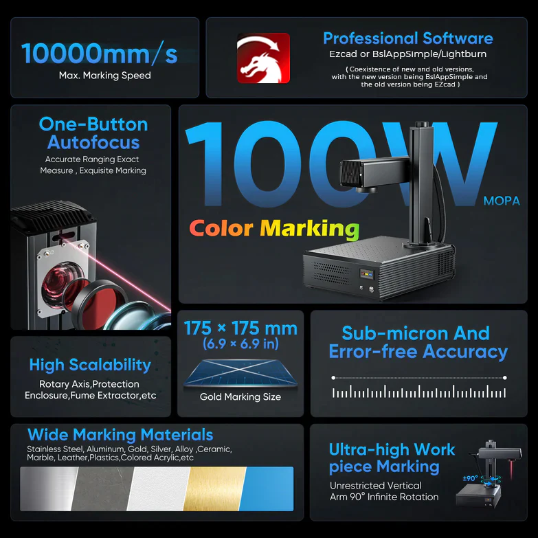 Monport GA 100W MOPA Fiber Laser Integrated Engraver & Marking Machine with AutoFocus - Image 4