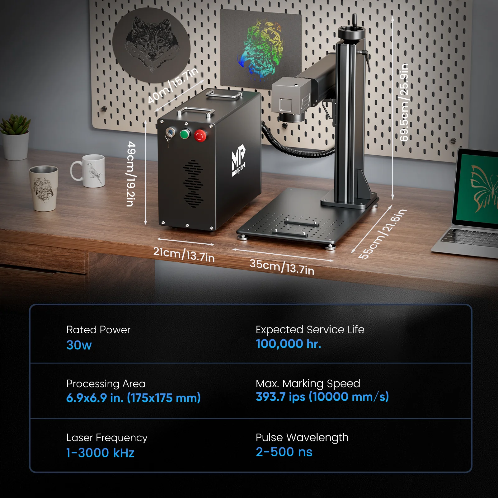 Monport GPro 30W Split MOPA Fiber Laser Engraver & Marking Machine With Manual Focus - Image 10