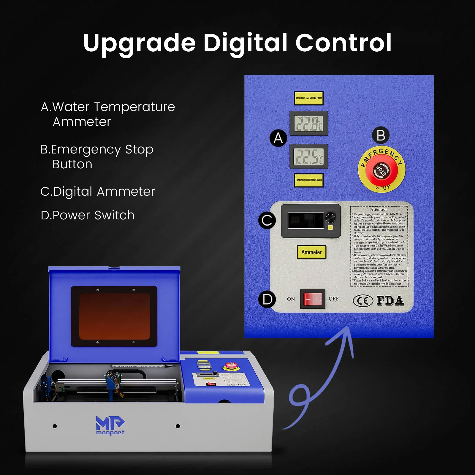 Monport 40W Pro Lightburn-Supported (12" X 8") CO2 Laser Engraver & Cutter with Air Assist - Image 10