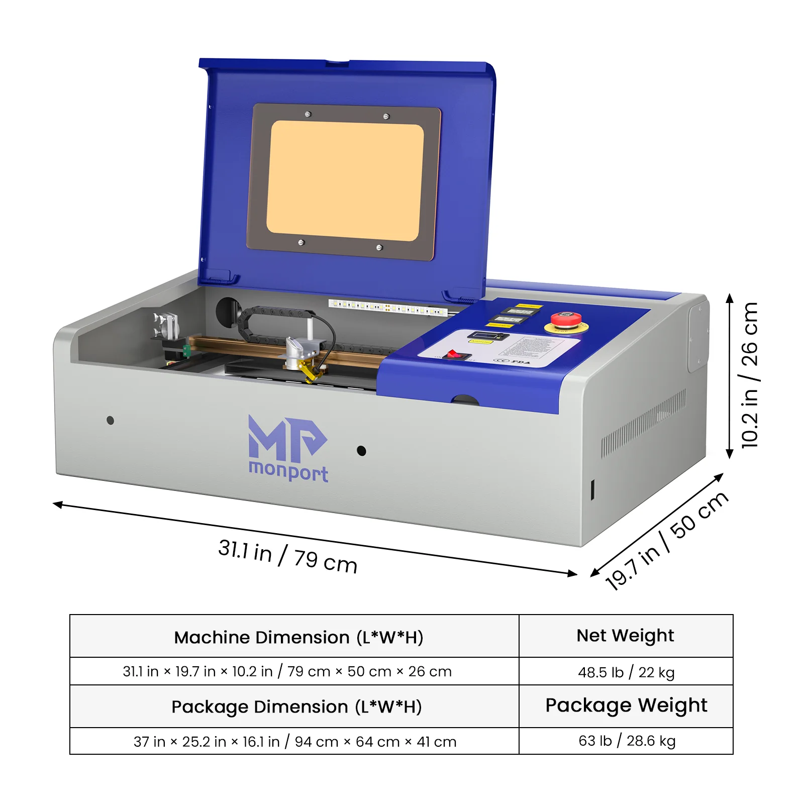 Monport 40W Pro Lightburn-Supported (12" X 8") CO2 Laser Engraver & Cutter with Air Assist - Image 11