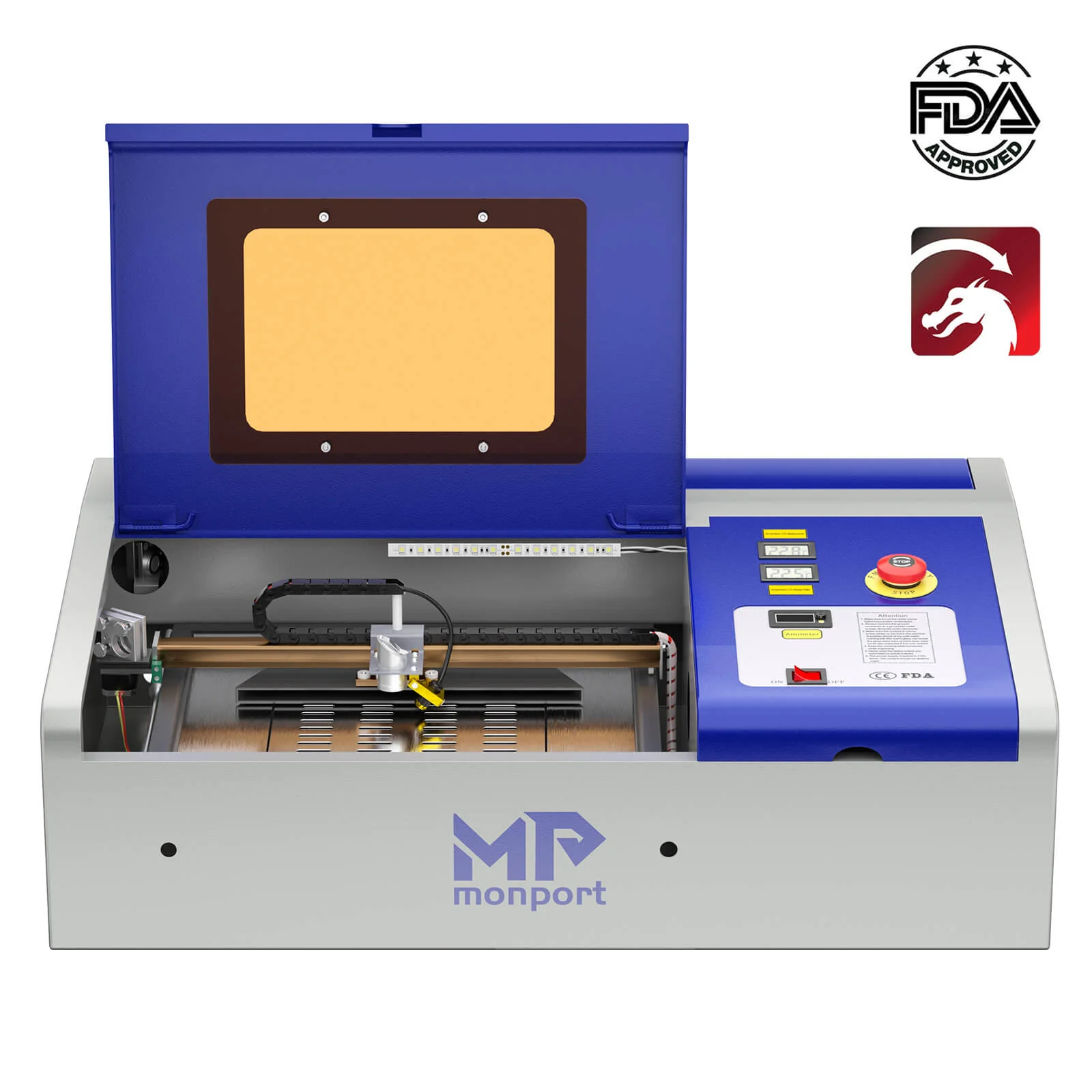Monport 40W Pro Lightburn-Supported (12" X 8") CO2 Laser Engraver & Cutter with Air Assist - Image 12