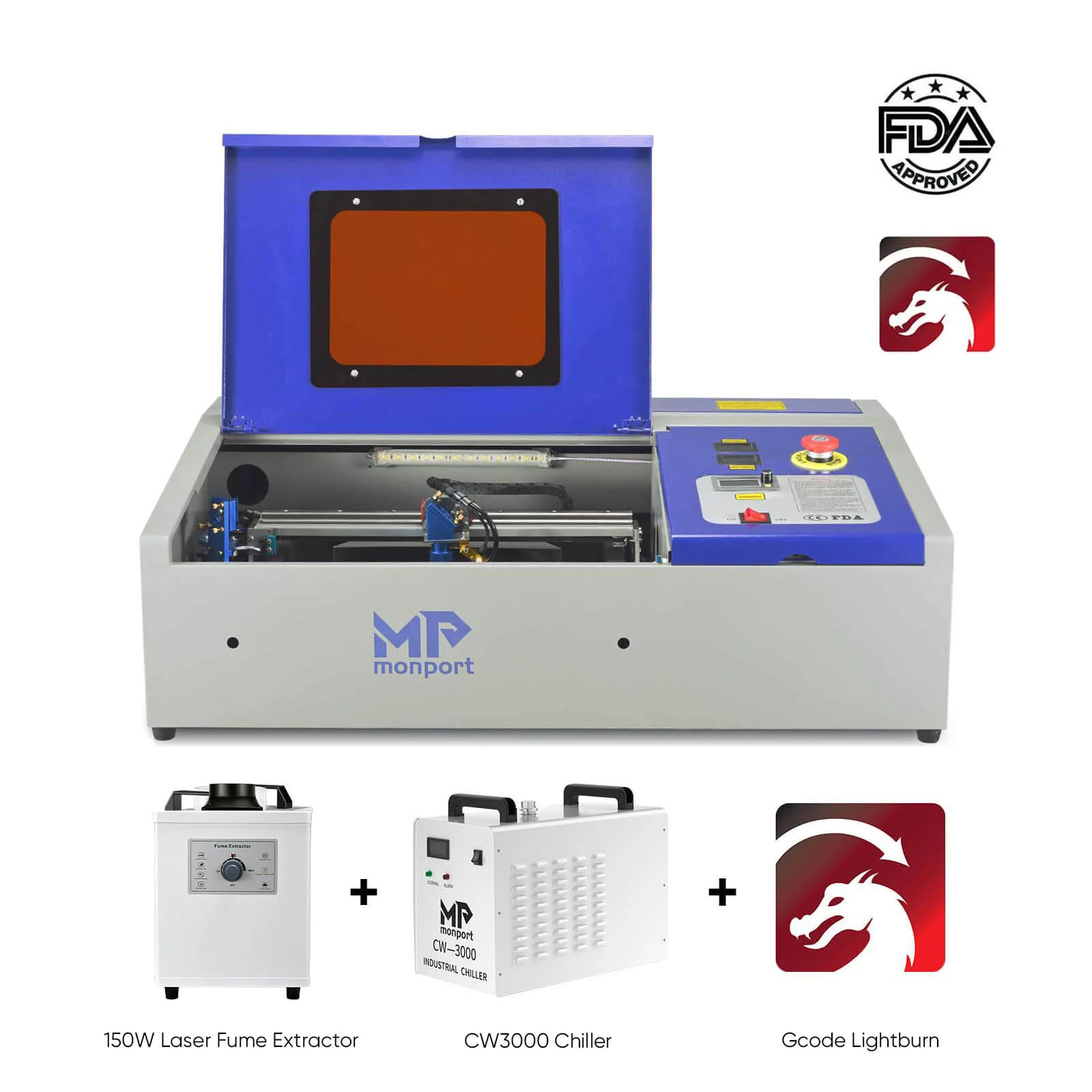 Monport 40W Pro Lightburn-Supported (12" X 8") CO2 Laser Engraver & Cutter with Air Assist - Image 15