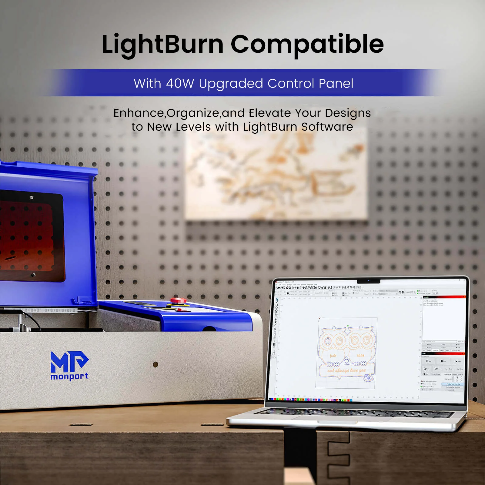 Monport 40W Pro Lightburn-Supported (12" X 8") CO2 Laser Engraver & Cutter with Air Assist - Image 4
