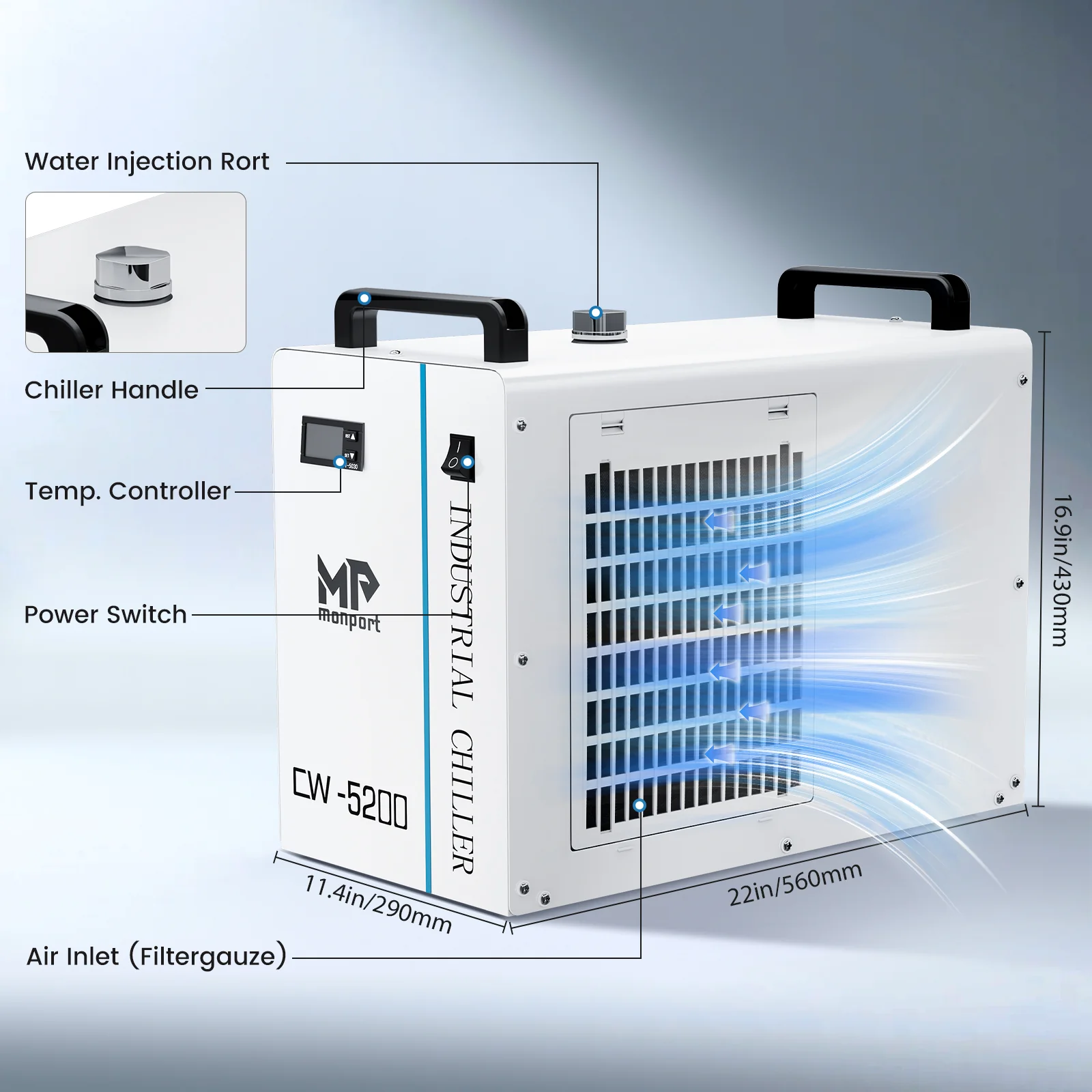 Monport 6L CW-5200 Industrial Water Chiller for 40W-150W CO2 Laser Engraver - Image 5