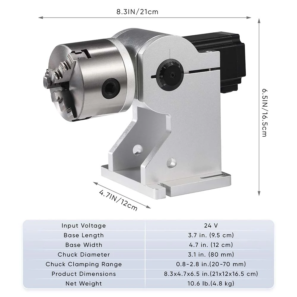 Monport 80MM Three Jaws Rotary Axis Attachment with a Scale Dial (for Fiber Engravers only) - Image 4