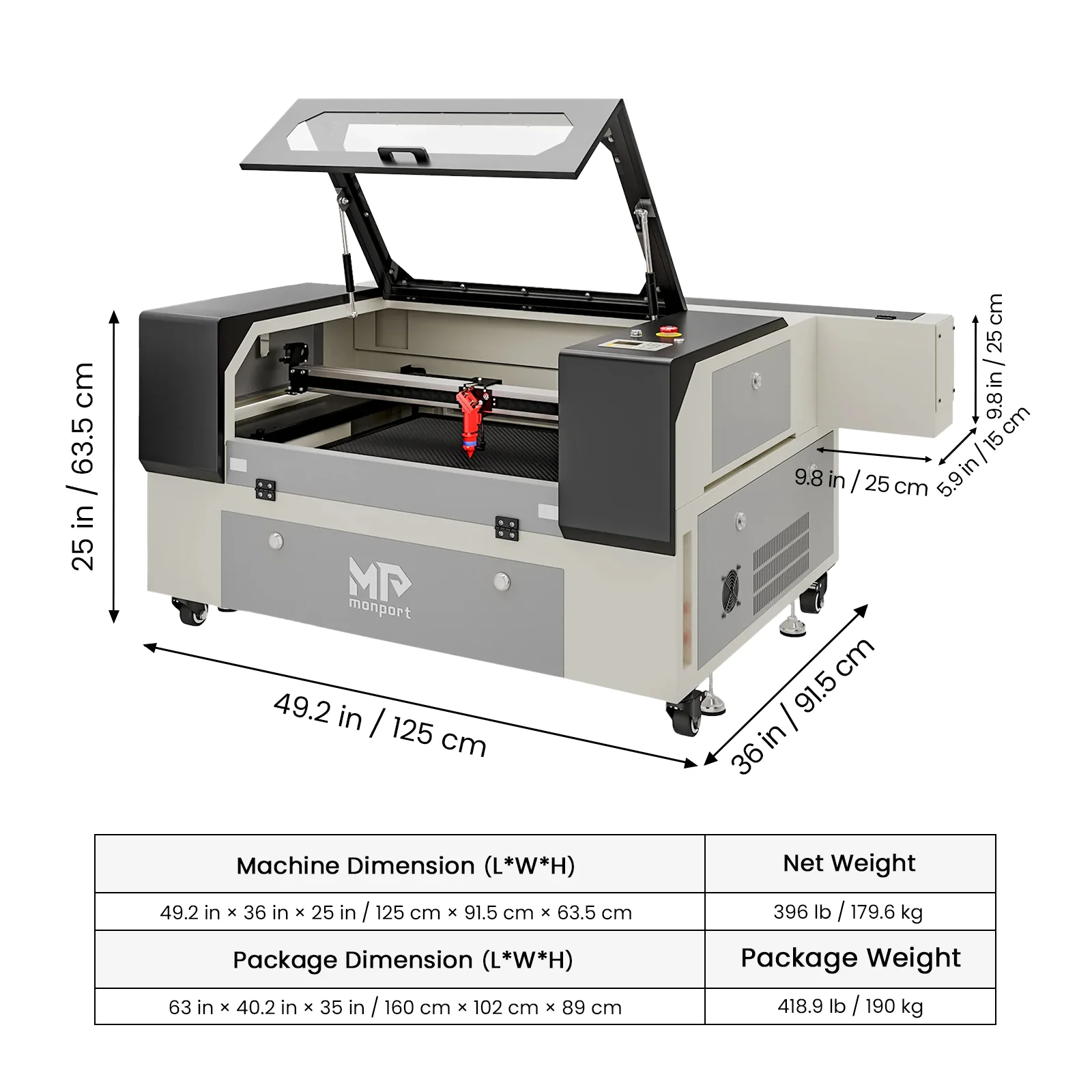 Monport 90W CO2 Laser Engraver & Cutter (28" x 20") with Autofocus - Image 9