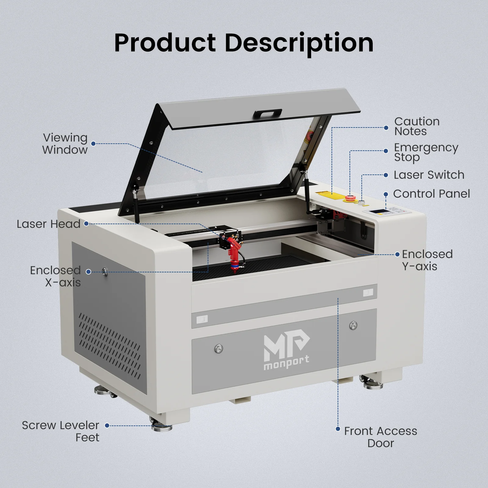 Monport 60W CO2 Laser Engraver & Cutter (24" x 16") with Autofocus - Image 4