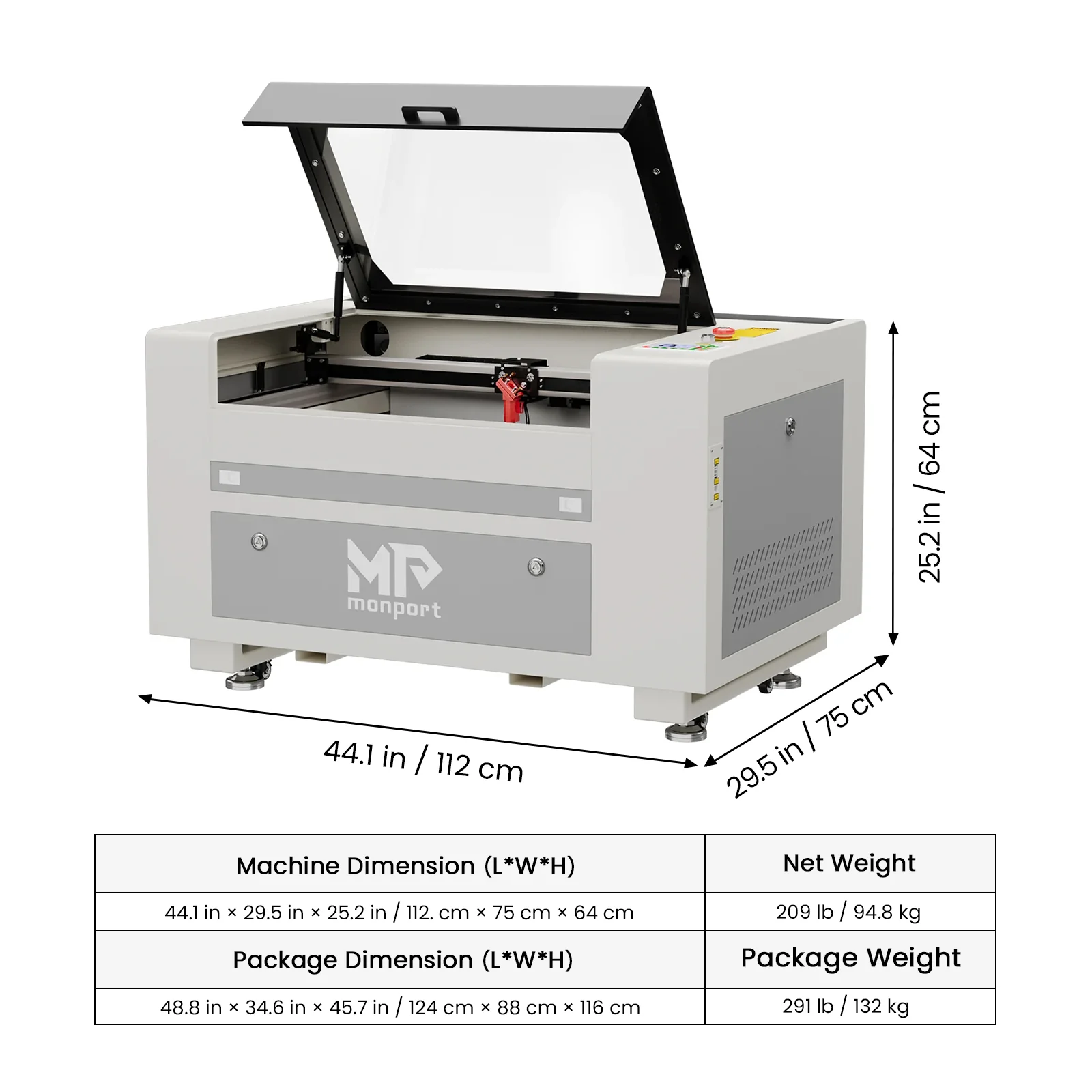 Monport 60W CO2 Laser Engraver & Cutter (24" x 16") with Autofocus - Image 9