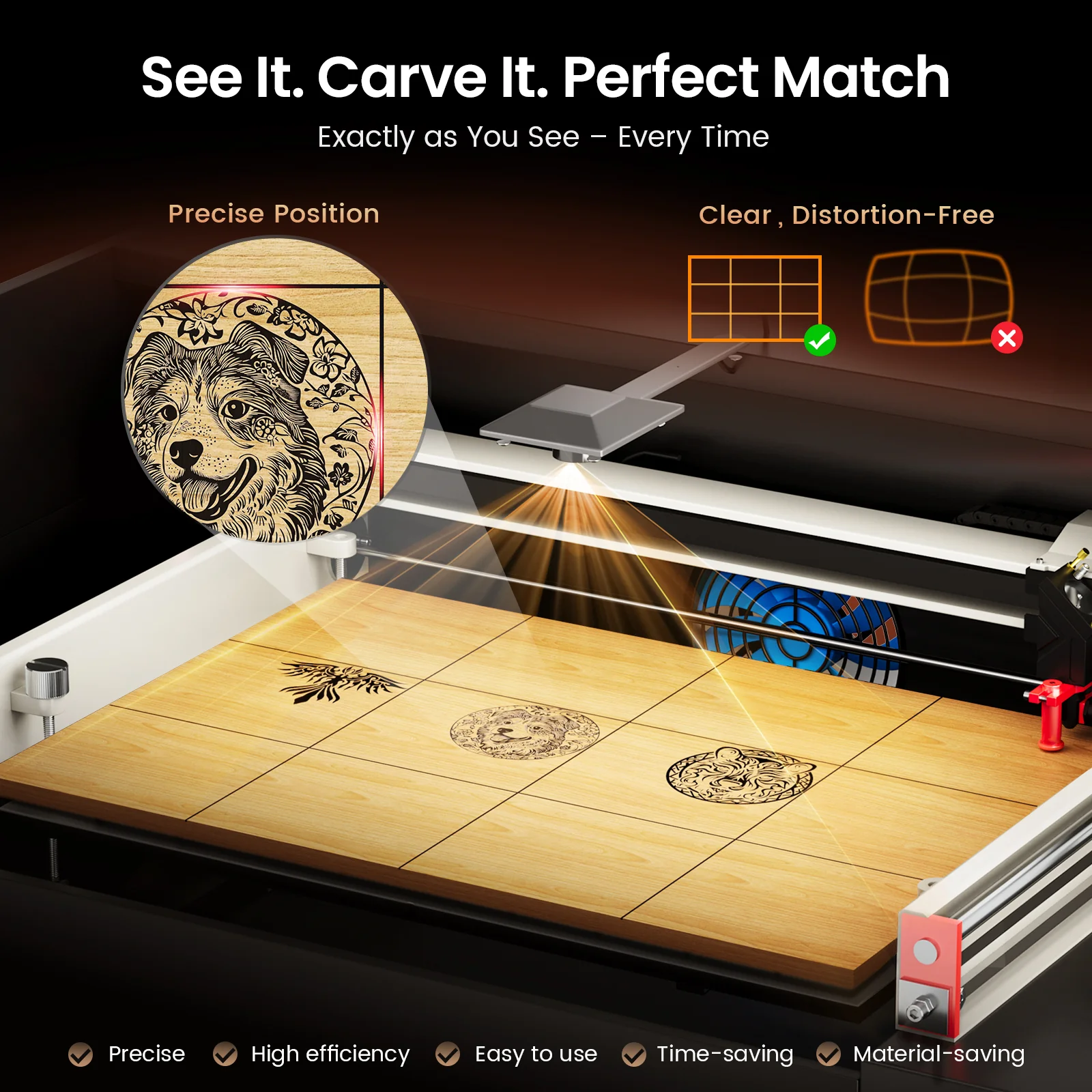 Monport Reno45 Pro Vision 45W Desktop CO2 Laser Engraver & Cutter (16" X 12") with 8MP HD Camera and Magnetic Assisted Focus - Image 10