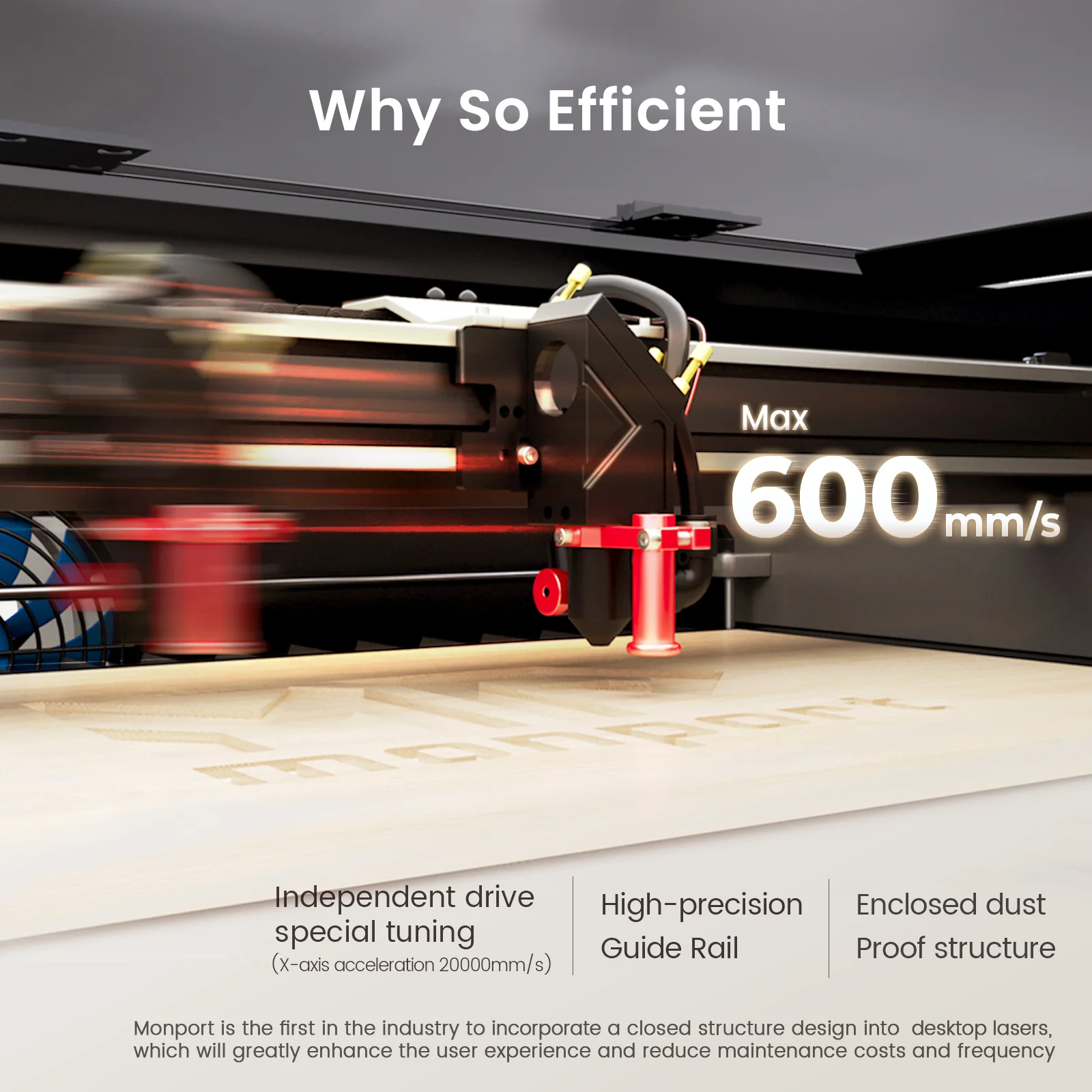 Monport Reno45 Pro Vision 45W Desktop CO2 Laser Engraver & Cutter (16" X 12") with 8MP HD Camera and Magnetic Assisted Focus - Image 8