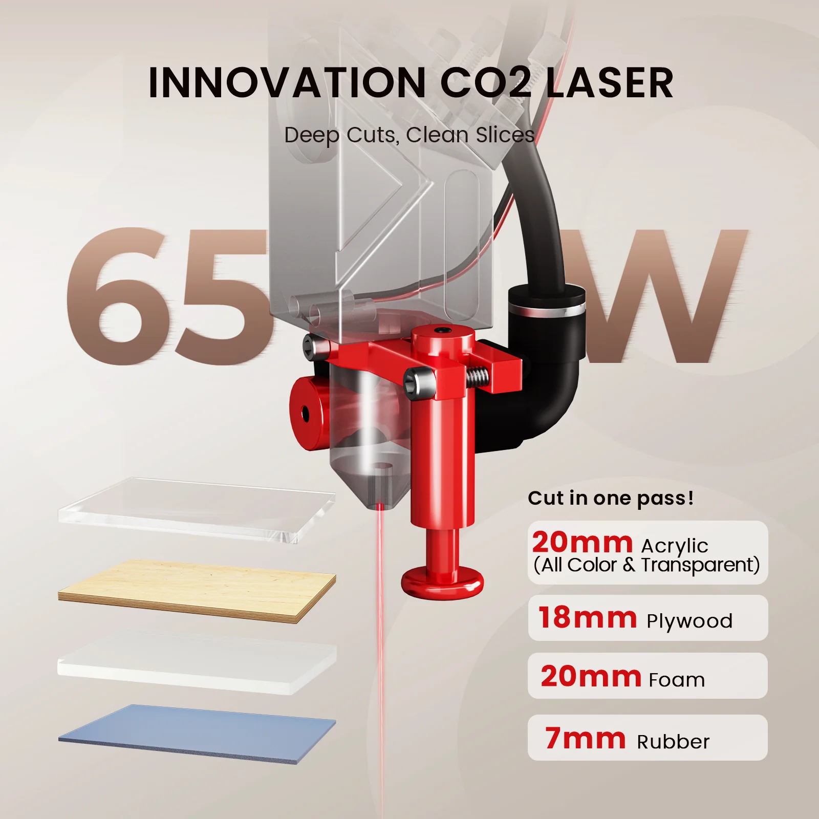 Monport Reno65 Pro 65W Desktop CO2 Laser Engraver & Cutter (24" X 16") with DSP Controller and Magnetic Assisted Focus - Image 5